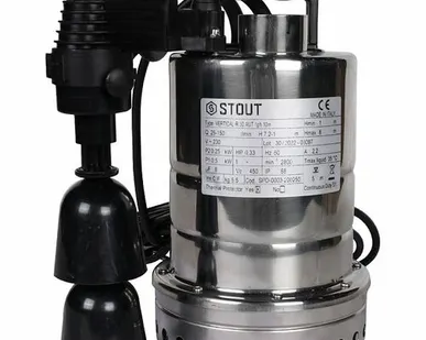 фото Насос дренажный STOUT с вертикальным поплавком, кабель 10 м, 230V, Q=150 л/мин, H=8 м