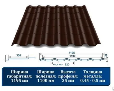 фото МЕТАЛЛОЧЕРЕПИЦА "КРОНА" С 3D РЕЗОМ 8017 шоколадно-коричневый