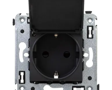 фото Розетка 1-м СП 2мод. Avanti "Черный матовый" 16А 2P+E защ. шторки с крышкой механизм черн. DKC 4412013