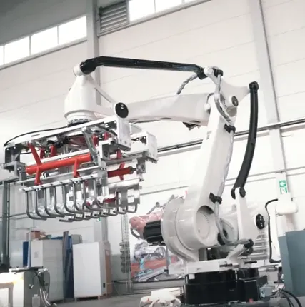 Фото №0 Клещевой захват для укладки мешков на поддоны промышленным роботом