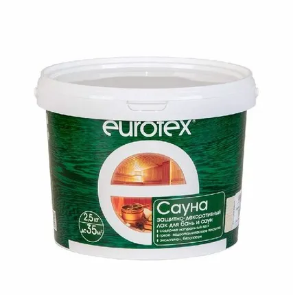Фото №0 EUROTEX - Сауна лак защитный для дерева 0,9кг