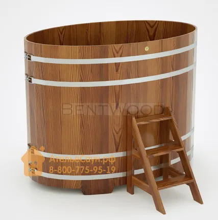 Фото №1 Купель для бани из лиственницы овальная 1,12х1,83 м (мореная, полимерное покрытие, H = 1,4 м)
