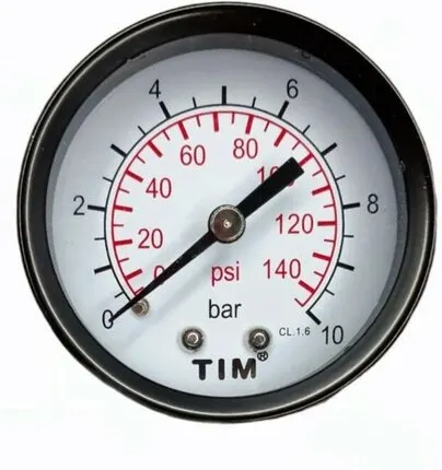 Фото №0 Манометр аксиальный 10 бар Y50T-10bar TIM резьба 1/4*