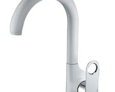 фото Смеситель бел на кухню с выс изливом на гайке, подводка 45 см SP100W-017F