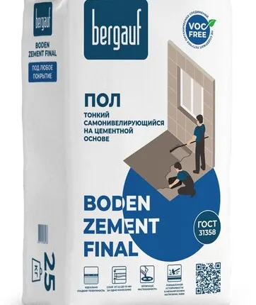 Фото №0 Пол Bergauf Boden Zement Final 25 кг, самонивелирующийся на цементной основе 2-10 мм