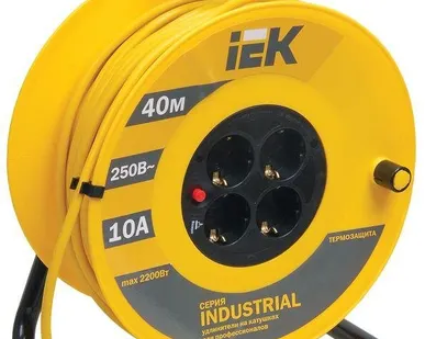 фото Удлинитель на катушке 4х40м с заземл. 10А IP20 УК40 "Industrial" с термозащ. 3х1 ИЭК WKP14-10-04-40