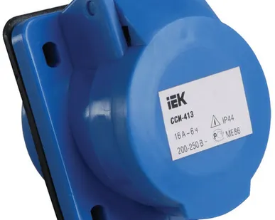 фото Розетка панельная прямая 16A, 2P+E, 230V, IP44 ССИ-413 PSR41-016-3 IEK (ИЭК)