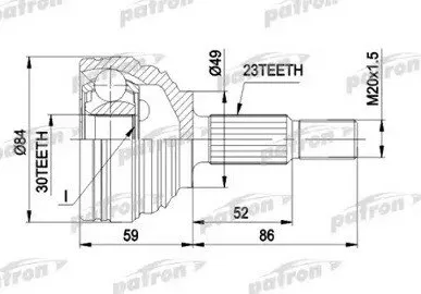 фото Patron ШРУС наружный Megane II/Largus/Almera G15 шлицы 30*23 ор 8200261838 Patron PCV1501 к т