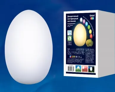 фото Светильник на аккумуляторе-R003 019/RGB IP54 EGG Светильник декоративный светодиодный «Яйцо». Аккумуляторный (в/к). 14*19см. RGB свет. TM Uniel.