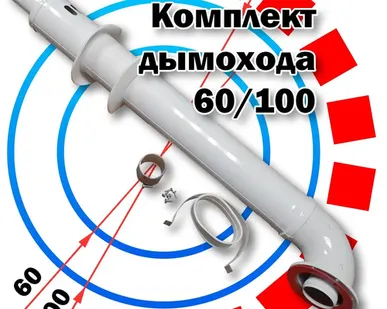 фото Комплект коаксиального дымохода 60/100 мм Универсальный Антилед 980мм термоход П, для газовых котлов
