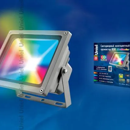 Фото №0 Прожектор RGB ULF-S01-30W/RGB/RC IP65 110-240В Прожектор светодиодный с пультом ДУ. Мультиколор. Корпус серый. Упаковка картон. TM Uniel.