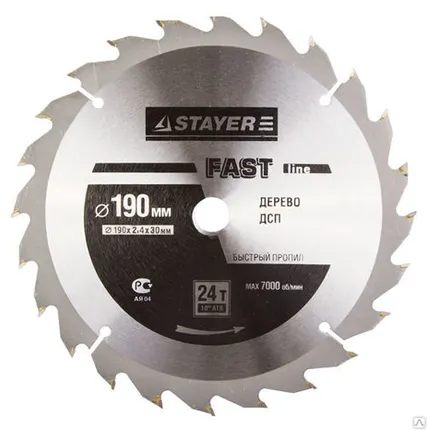 Фото №0 Диск пильный по дереву STAYER MASTER FAST-Line 3680-190-30-24 
190х30 24Т S