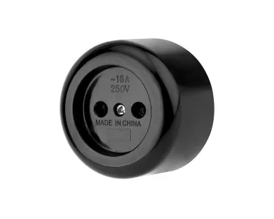 фото Розетка штепсельная карболитовая открытой уст. б/з 16А черн. Rexant 11-8980