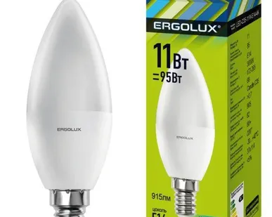 фото Лампа светодиодная LED-C35-11W-E14-4K Свеча 11Вт E14 4500К 172-265В Ergolux 13619