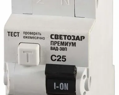 фото Выключатель дифф. автоматический СВЕТОЗАР "ПРЕМИУМ", 2-полюсный, 25 A, "C",