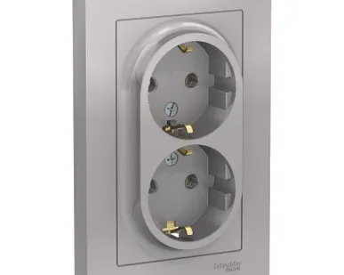 фото Розетка 2-м СП AtlasDesign 16А IP20 с заземл. в сборе алюм. SE ATN000324