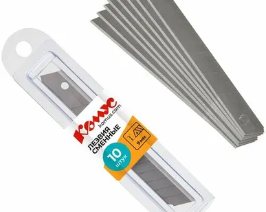 фото Лезвие запасное для ножей КОМУС  9мм 10шт./уп., пласт.футляр