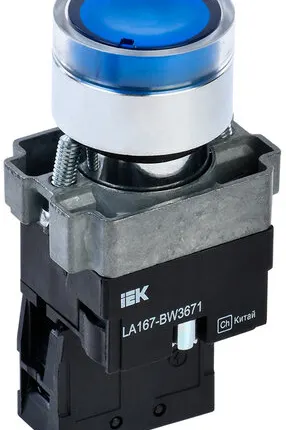 Фото №0 Кнопка LA167-BW3671 d=22мм RC 1з с подсвет. синяя IEK...
