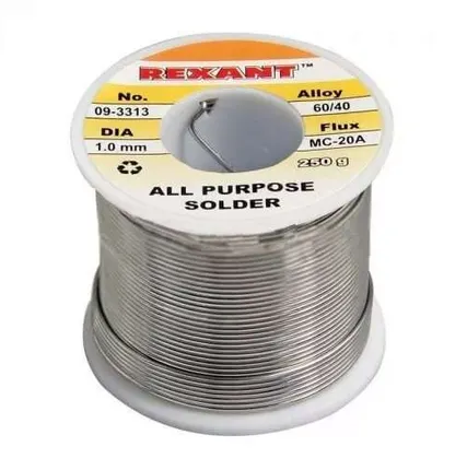 Фото №0 Припой с канифолью 250гр. d1.0мм (Sn60 Pb40 Flux 2.2%) REXANT 09-3313
