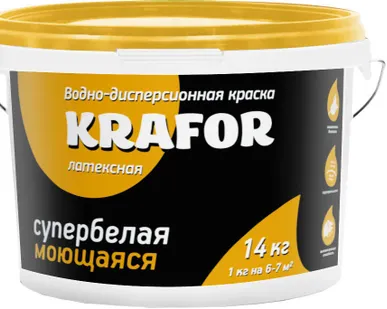фото Краска в/д интерьерная супербелая KRAFOR, 3кг