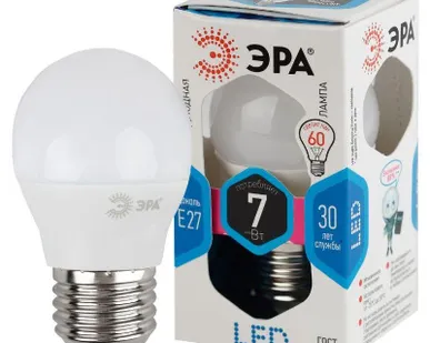 фото Лампа светодиодная P45-7w-840-E27 шар 560лм ЭРА Б0017224/Б0020554