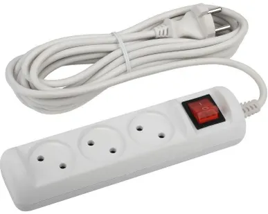 фото Удлинитель 3х5м без заземл. с выкл. 10А ПВС 2х1 U-3s-5m-2x1 ЭРА Б0044051