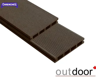 фото Террасная доска из ДПК Outdoor "Velvet Industrial" цвет: Тёмно-Коричневый, 150x25 мм, вельвет/шлиф. (цена м2)