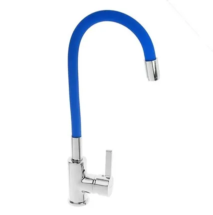 Фото №0 Смеситель для кухни Accoona A9890M, однорычажный, силиконовый излив, синий/хром