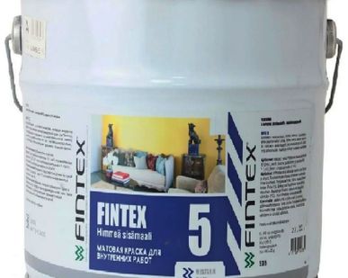 фото Краска Fintex 5, для стен и потолков, моющаяся, матовая, База С, 2,7л
