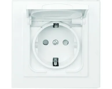 фото Розетка 1-м СП Минск 16А IP44 с заземл. защ. шторки с крышкой бел. EKF ERR16-029-100-44