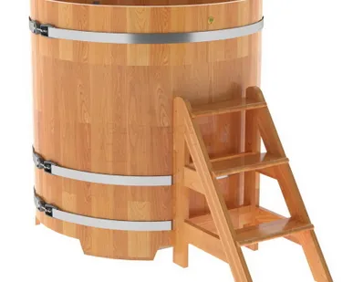 фото Купель для бани из сращенной лиственницы круглая D = 1,17 м (натуральная, Н = 1,2 м)