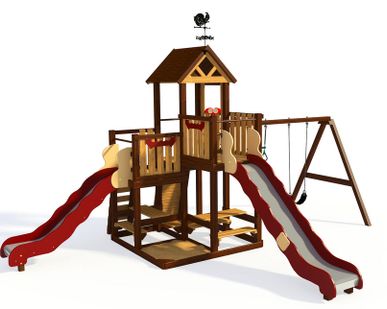 фото ИГРОВОЙ КОМПЛЕКС детский ДТ-22 с качелями из термодерева (6,61*4,77*3,4 м)