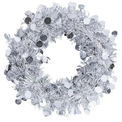 Фото №0 Венок мишура подвесной серебряный 30см