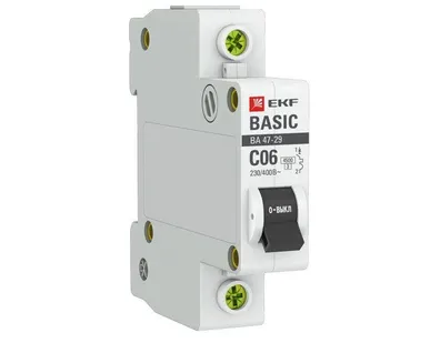 фото Выключатель автоматический модульный 1п C 6А 4.5кА ВА 47-29 Basic EKF mcb4729-1-06C