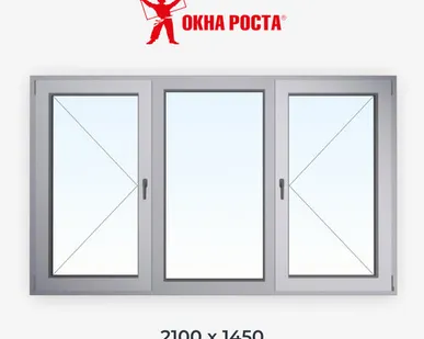 фото Трехстворчатое алюминиевое окно KALEVA CW, 1450х2100, поворотное/глухое/поворотное