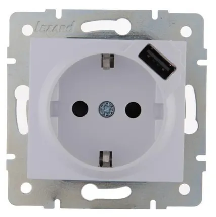 Фото №0 LEZARD Механизм розетки 1-м СП Karina 16А с заземл. + USB разъем бел. 707-0288-181 LEZARD