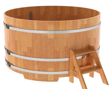 фото Купель для бани из сращенной лиственницы круглая D = 1,8 м (натуральная, Н = 1,0 м)
