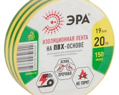 фото Изолента ПВХ 19ммх20м желто-зел. ЭРА C0036545