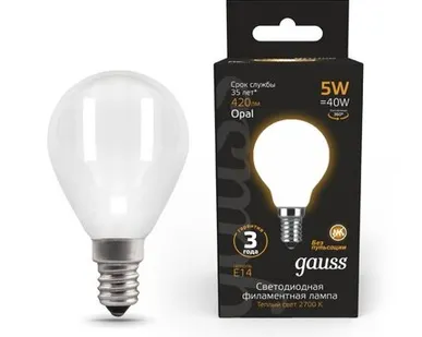 фото Светодиодная филаментная лампа Gauss Шар 5W 420Lm 2700K E14 105201105