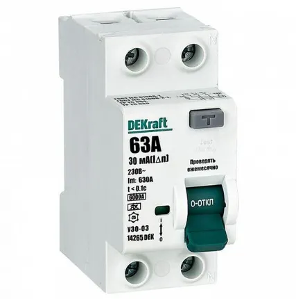 Фото №0 Выключатель дифференциального тока 2P 63А 30мА тип A 6кА УЗО-03 SchE 14265DEK