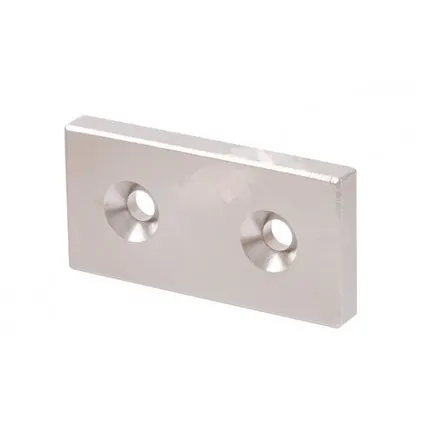 Фото №0 Неодимовый магнит прямоугольник 50x25x5 мм с двумя зенковками 10/5 мм