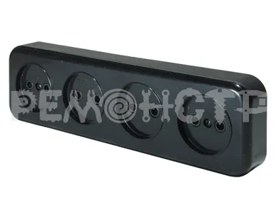 фото Розетка 4-х местная открытой установки без з/к RA 16-446 черный Викинг SVET (1/35)