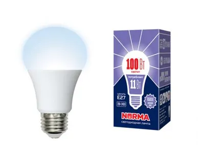 фото Лампа LED-A60-11W/DW/E27/FR/NR Лампа светодиодная. Форма "A", матовая. Серия Norma. Дневной белый свет (6500K). Картон. ТМ Volpe