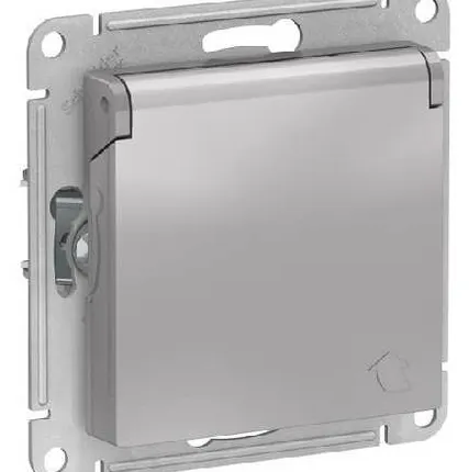 Фото №0 SCHNEIDER ELECTRIC Механизм розетки 1-м с/з с/ш с крышкой прозр. AtlasDesign Aqua IP44 16А (алюминий) SchE ATN440346
