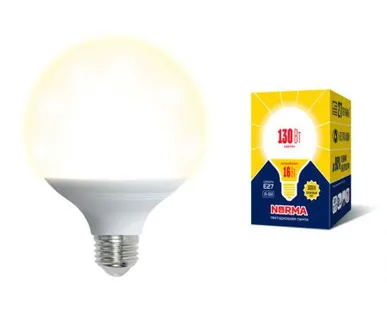 фото Лампа LED-G95-16W/3000K/E27/FR/NR Лампа светодиодная. Форма "шар", матовая. Серия Norma. Теплый белый свет (3000K). Картон. ТМ Volpe.