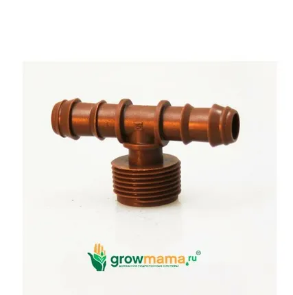 Фото №0 Т фитинг проходной наружная резьба (Т фитинг проходной 16 3/4" нар резьба коричневый Azud)