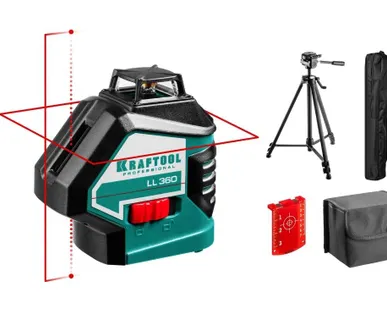фото Нивелир лазерный 34645-3 Kraftool LL360-3, 1x360 горизонтальный + вертикальная луч, отвес, штатив