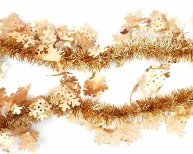 фото Мишура Снежинки золото 11 см х 2 м