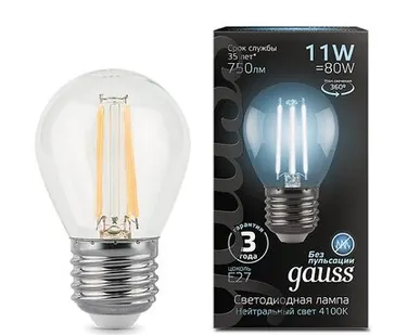 фото Светодиодная филаментная лампа Gauss Шар 11W 830Lm 4100K E27 105802211