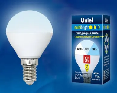 фото Лампа LED-G45-6W/NW/E14/FR/MB PLM11WH Лампа светодиодная. Форма «шар», матовая. Серия MULTIbright. Белый свет (4000K). 100-50-10. Картон. ТМ Uniel.